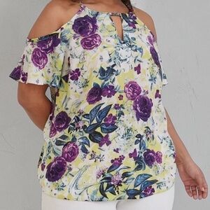 Torrid Georgette Floral Top Chain Strap Cold Shoulder Size 1X